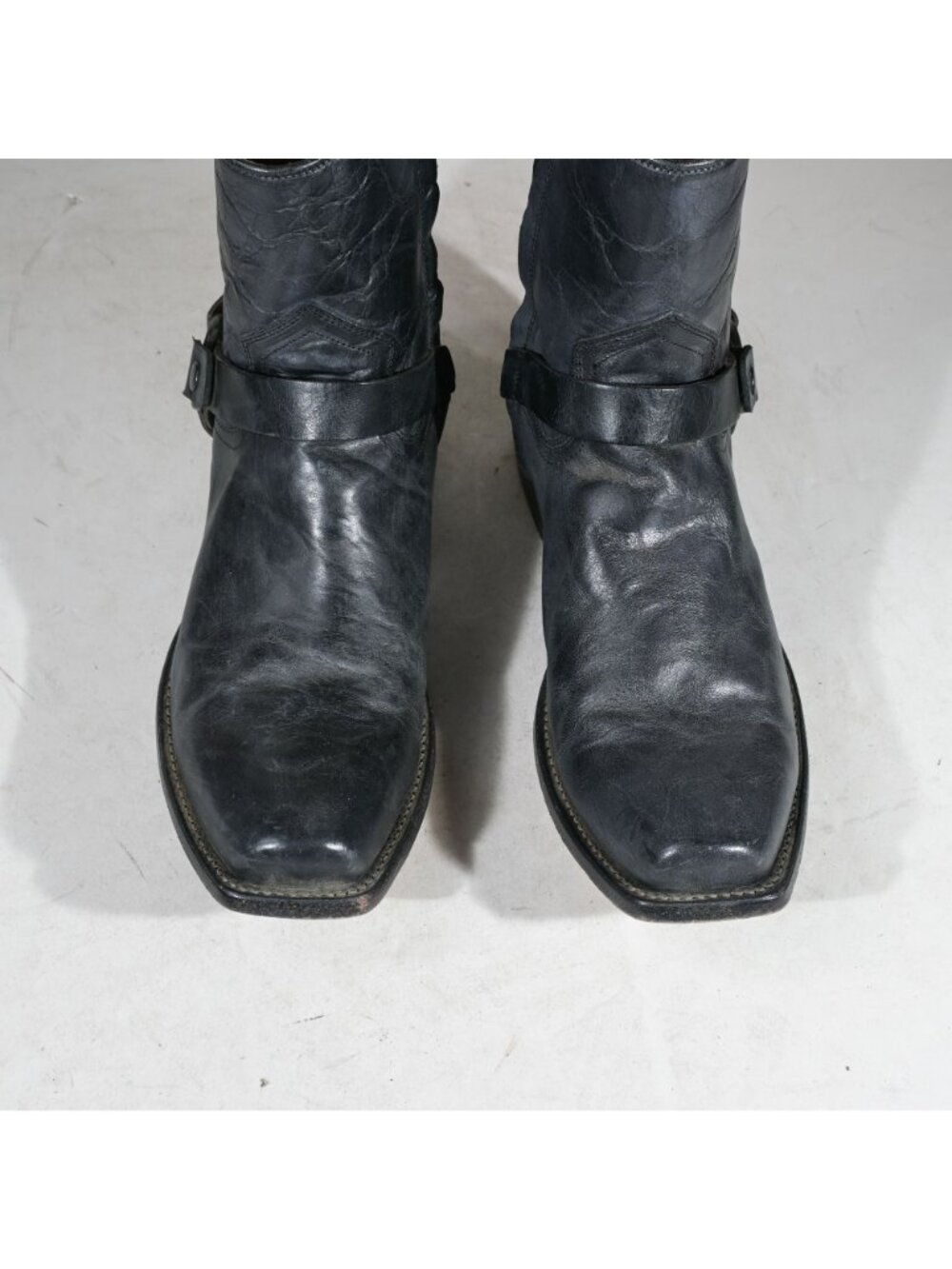 Moonshine Spirit Black Leather Harness Boot Distressed Crinkle Snip Toe Men's Si - Picture 4 of 7